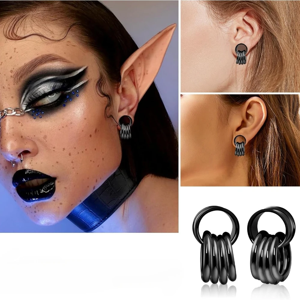 1 Pair Stainless Steel Ear Plugs Tunnels Gauges with Hoop Rings for Ear Gauges Body Jewelry Hypoallergenic Ear Piercing 0G-5/8“