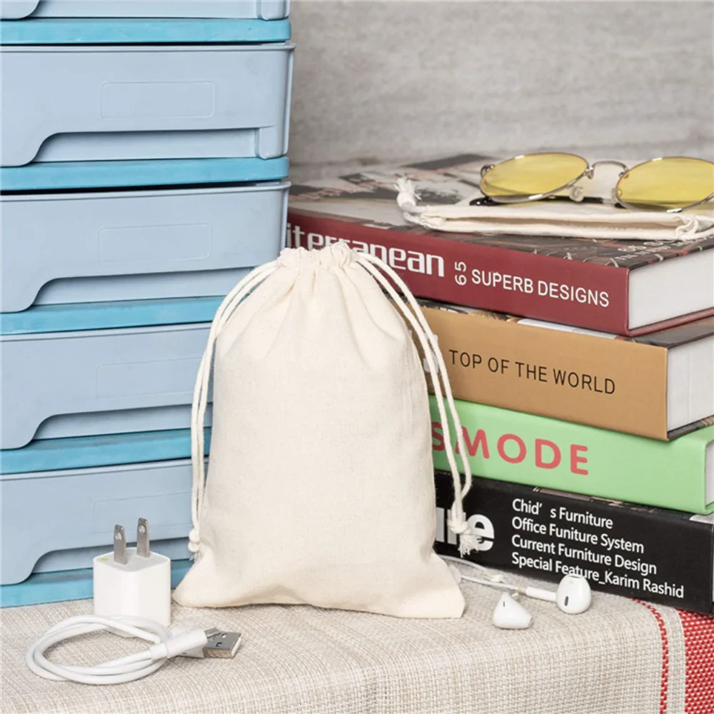 Cotton Linen Drawstring Bags Solid Color Gift Packaging Bags Small Pocket Bag Linen Material Fabric Storage Pouch For Travel