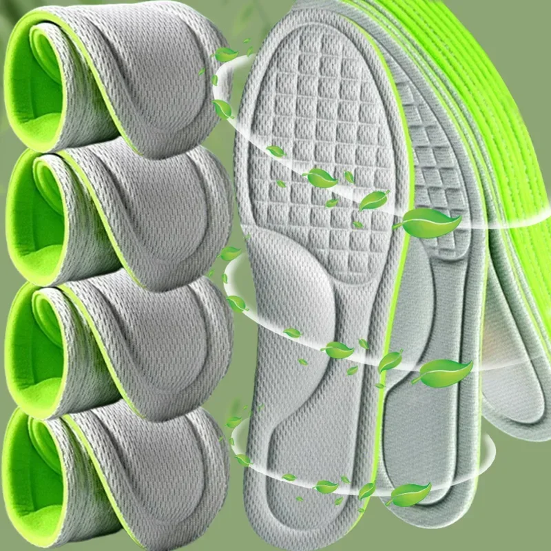 2025 ฤดูร้อนสีเขียวสีดําหน่วยความจําโฟม Insoles 5D Unisex Soft ระงับกลิ่นกายกีฬาดูดซับเหงื่อพื้นรองเท้า Antibiotic รองเท้าอุปกรณ์เสริม
