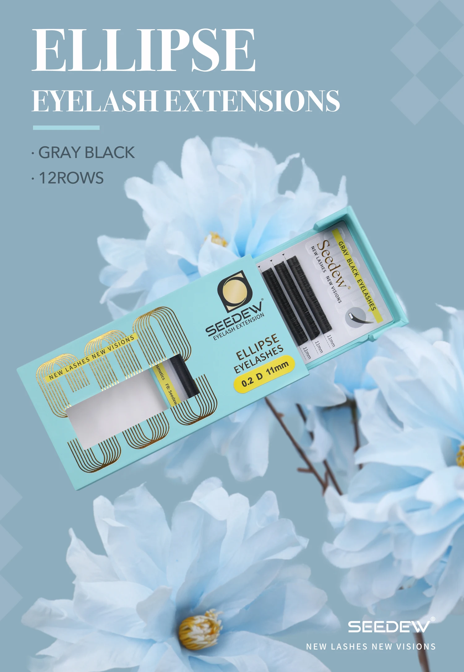 SEEDEW 0.15 0.20 Grau Schwarz Flache Ellipsenförmige Wimpern mit geteilten Spitzen, superweiche Wimpernverlängerung, natürliche falsche Wimpern – Detail 1