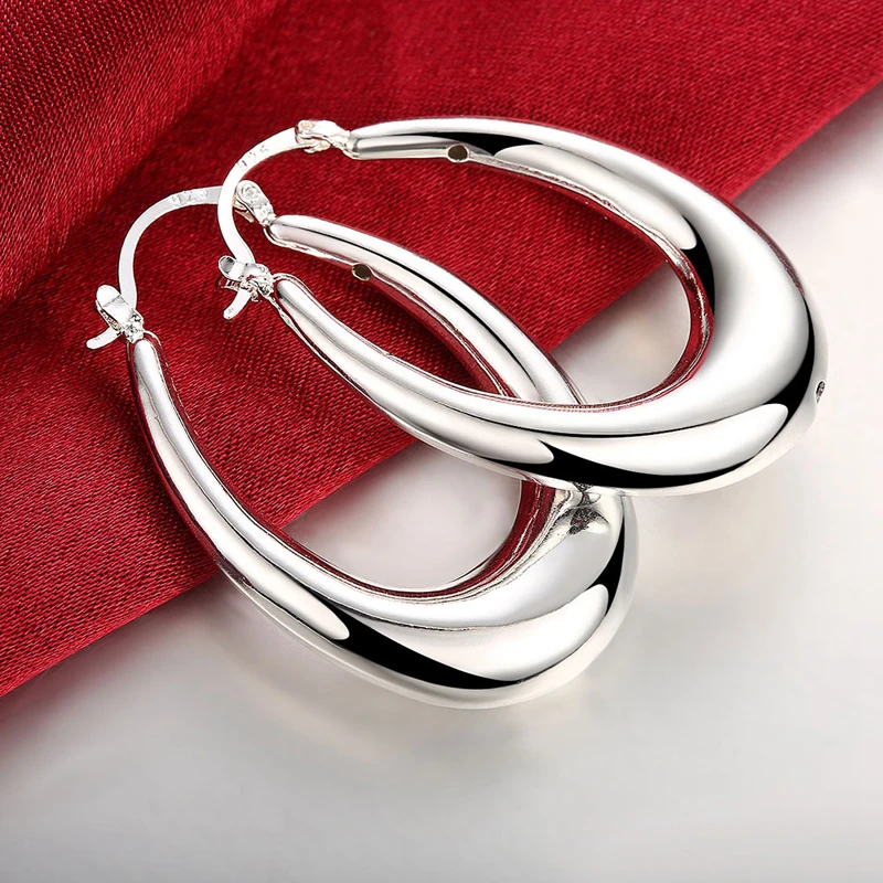 925 Silver Big Moon Hoop Earrings For Women Fashion Jewelry Wholesale