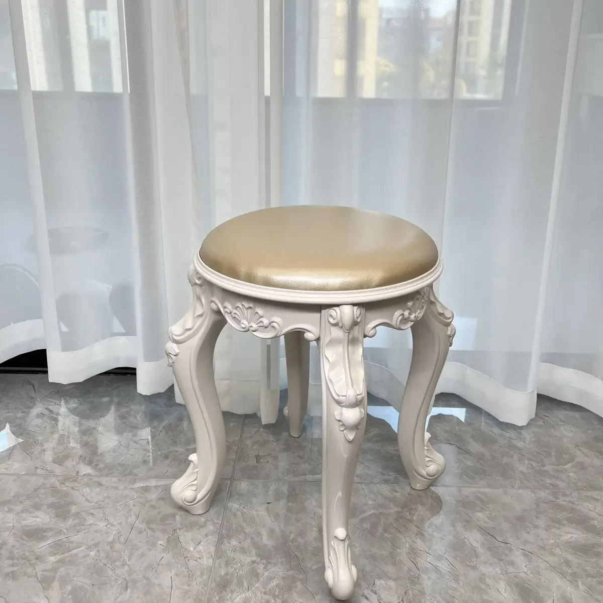 

Household Living Room Makeup Stools Durable High Stool French Stool European Style Flower Pattern Ottomans Living Room Furniture