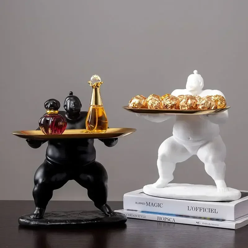 Modern Sumo Fatty Character Storage Tray Resin Ornaments Home Livingroom Figurines Decoration Coffee Table Sculpture Accessories