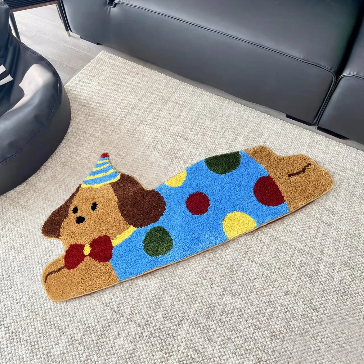 VIKAMA Cartoon Dog Rug Imitation Cashmere Strip Living Room Floor Mat Soft Non-Slip Children\'s Bedroom Bed Blanket Home Decor