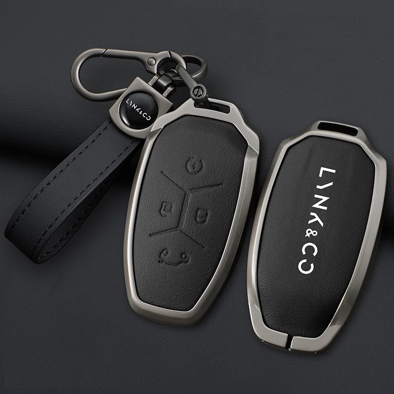 Metal Leather Car Key Case Protector Full Cover Shell Holder For LYNK&CO 05 01 02 03 06 Remote Keychain Auto Styling Accessories