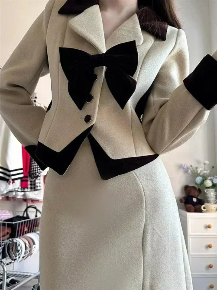 UNXX-Ensemble blazer court et jupe taille haute pour femme, tenue décontractée, tempérament formel, mode de rue, automne, 2 pièces