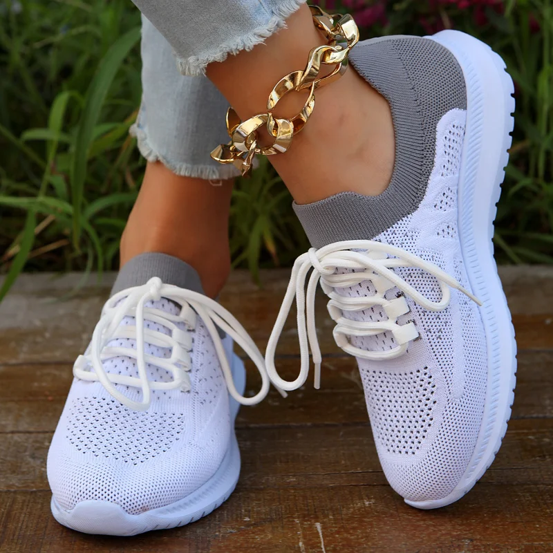 Women Casual Shoes Fashion Breathable Walking Mesh Flat Shoes Sneakers Women Vulcanized Shoes Female Round Toe Lace-up Footwears