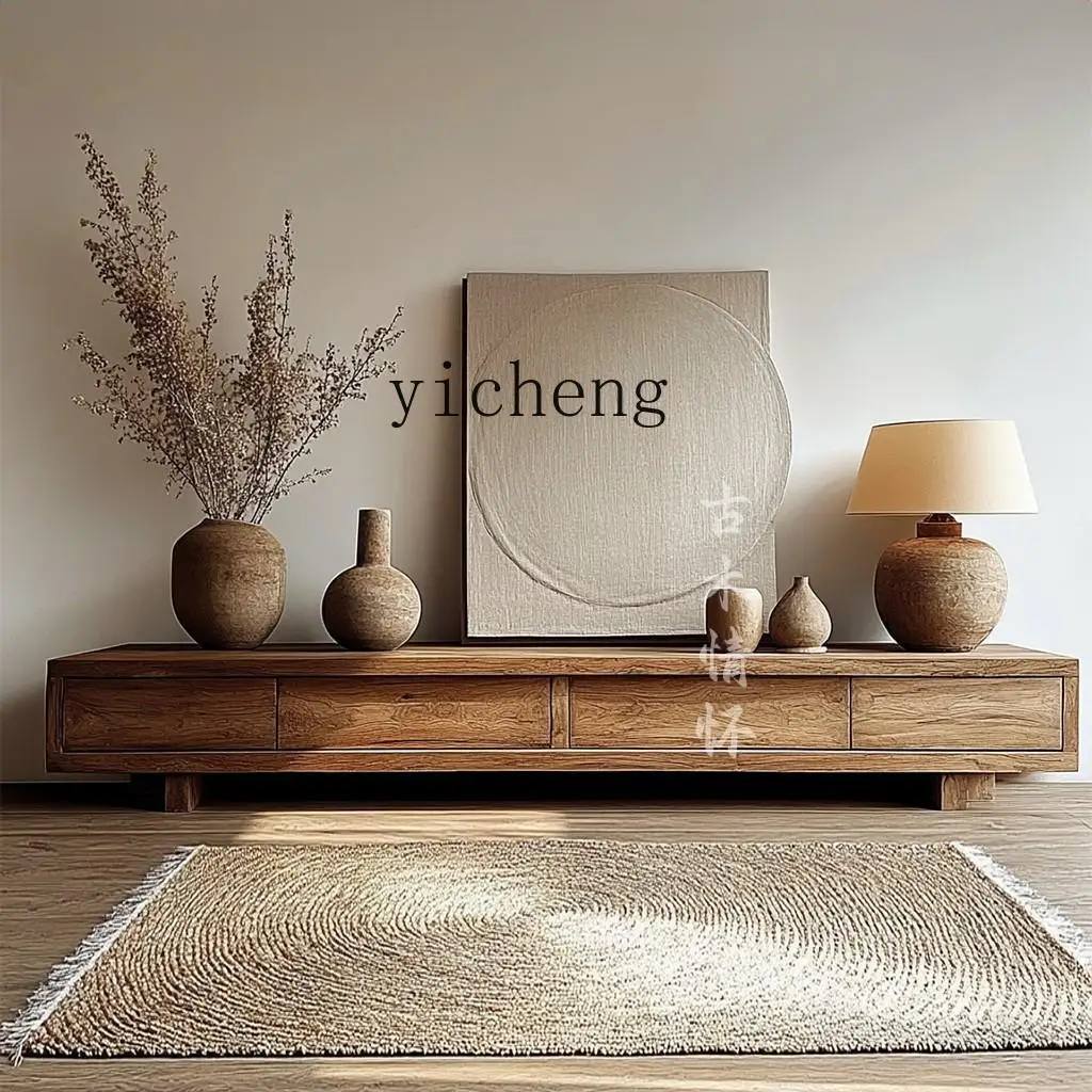 

LSL small apartment living room floor-to-ceiling homestay household solid wood log TV cabinet customization