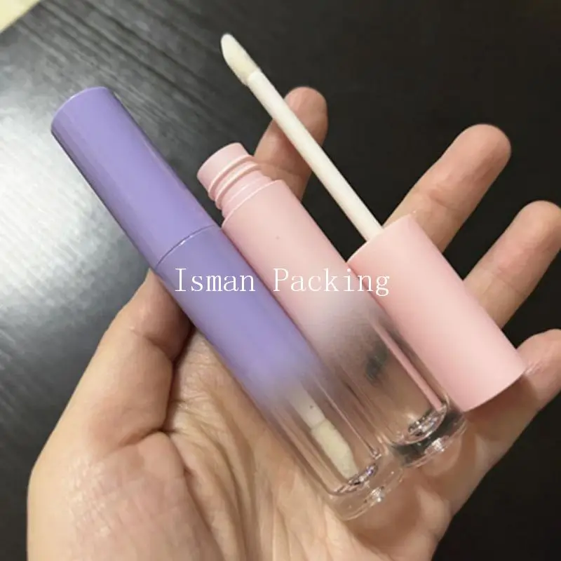 

50pcs Empty hot round gradient pink purple lip gloss container tubes refillable cosmetic packaging with wands brush 5ml