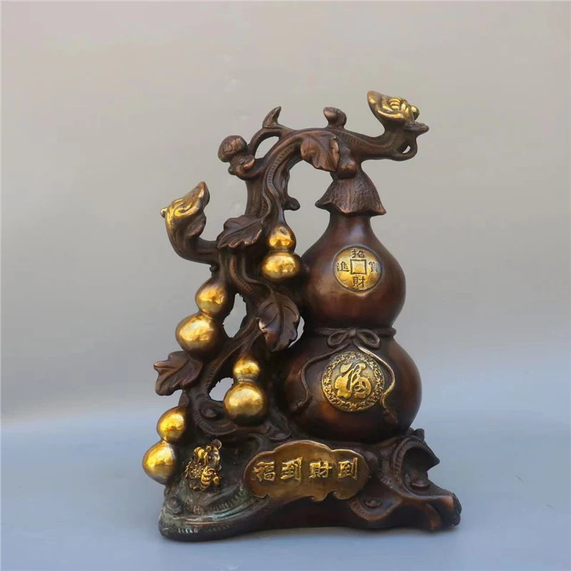 Pure copper auspicious desktop ornament, five blessings to , fortune and wealth come to the gourd, home entra