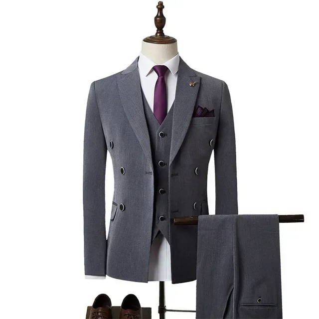 Traje Formal de negocios para Hombre, Blazer ajustado de alta calidad, esmoquin de novio, traje personalizado, color gris, elegante, a la moda, 3 piezas