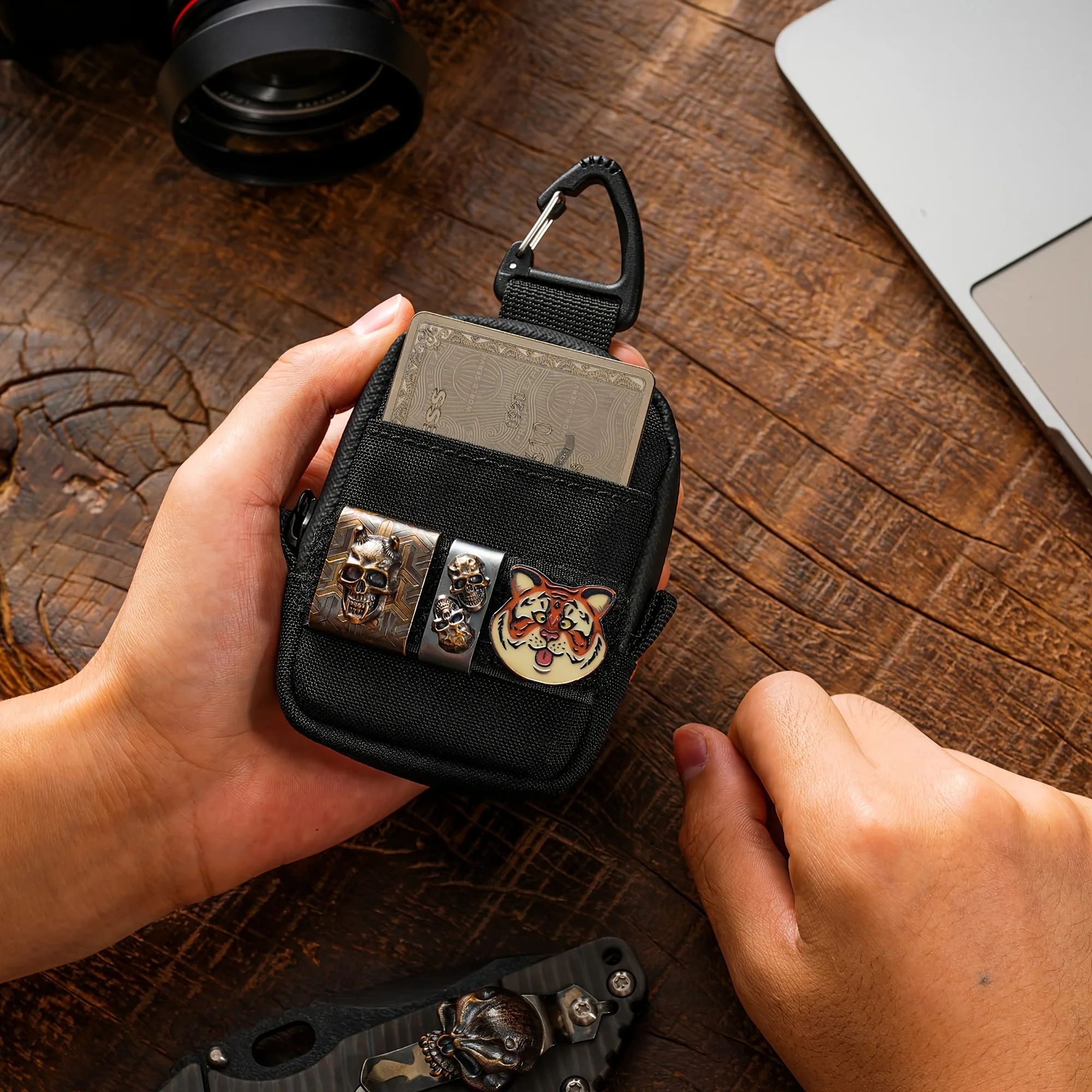 

Мини-сумка EDC формата A6, мини-кошелек для монет с индивидуальным карабином, мини-органайзер EDC для кармана, поясной чехол для ключей на каждый день