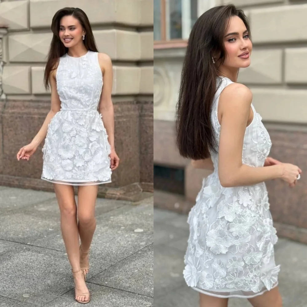

Customized Unisex Pleat Applique A-line Jewel Short Dresses Bespoke Occasion Party Sizes Available Chinese Style