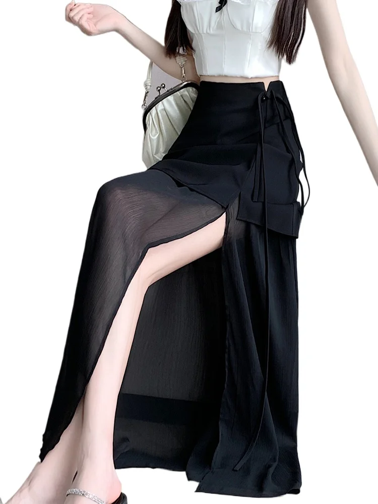 

High Waist mini Skirt Women Summer Mesh A Line Long Skirts