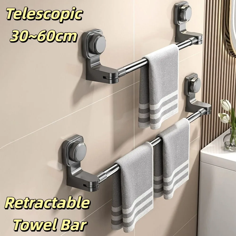 

Wall-Mounted Suction Cup Towel Rack Strong Suction Waterproof Retractable Towel Bar Rotatable Space Saving Hanging Towel Holder