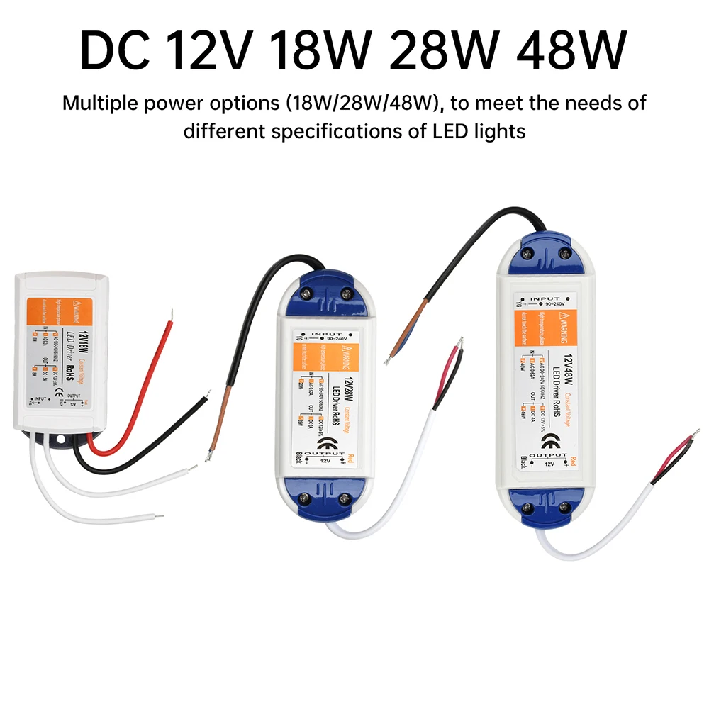 

12V LED Driver AC 90-240V to DC 12V Converter 18W 28W 48W 12 Volt Power Adapter LED Strip Lighting Transformer Power Supply