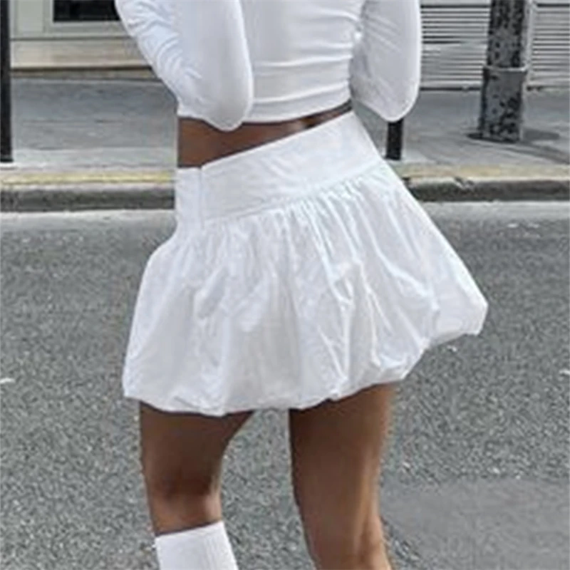 Women Y2K Bubble Skirt Ruffle Hem A Line Puffy Mini Skirts High Waist Balloon Short Skirts Going Out Streetwear