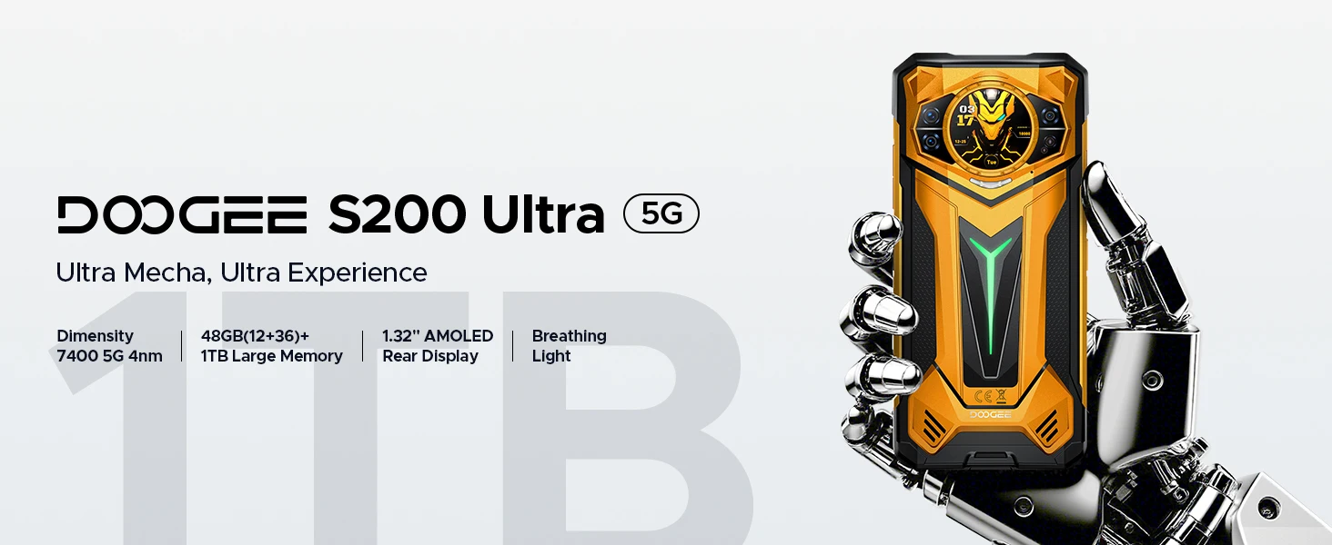 DOOGEE S200 Ultra 5G AI Rugged Phone 6.72" Dimensity 7400 48GB RAM (12+36) 1TB ROM 11000mAh Battery Android 15 NFC Smart phones