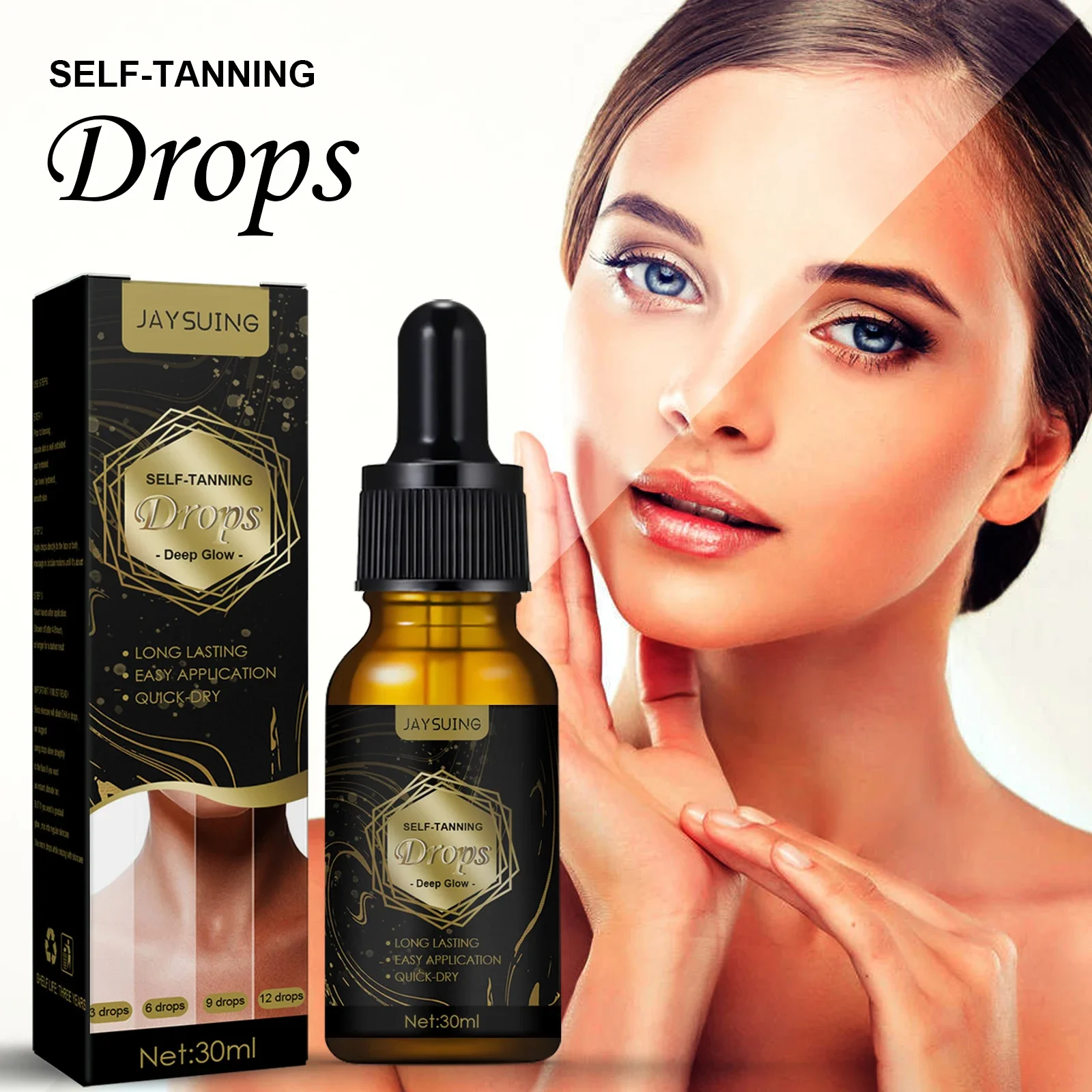 Jaysuing 30ml Essência preta para criar hidratação natural bronzeada pele sem sol hidratante facial e essência de cuidados com o pescoço