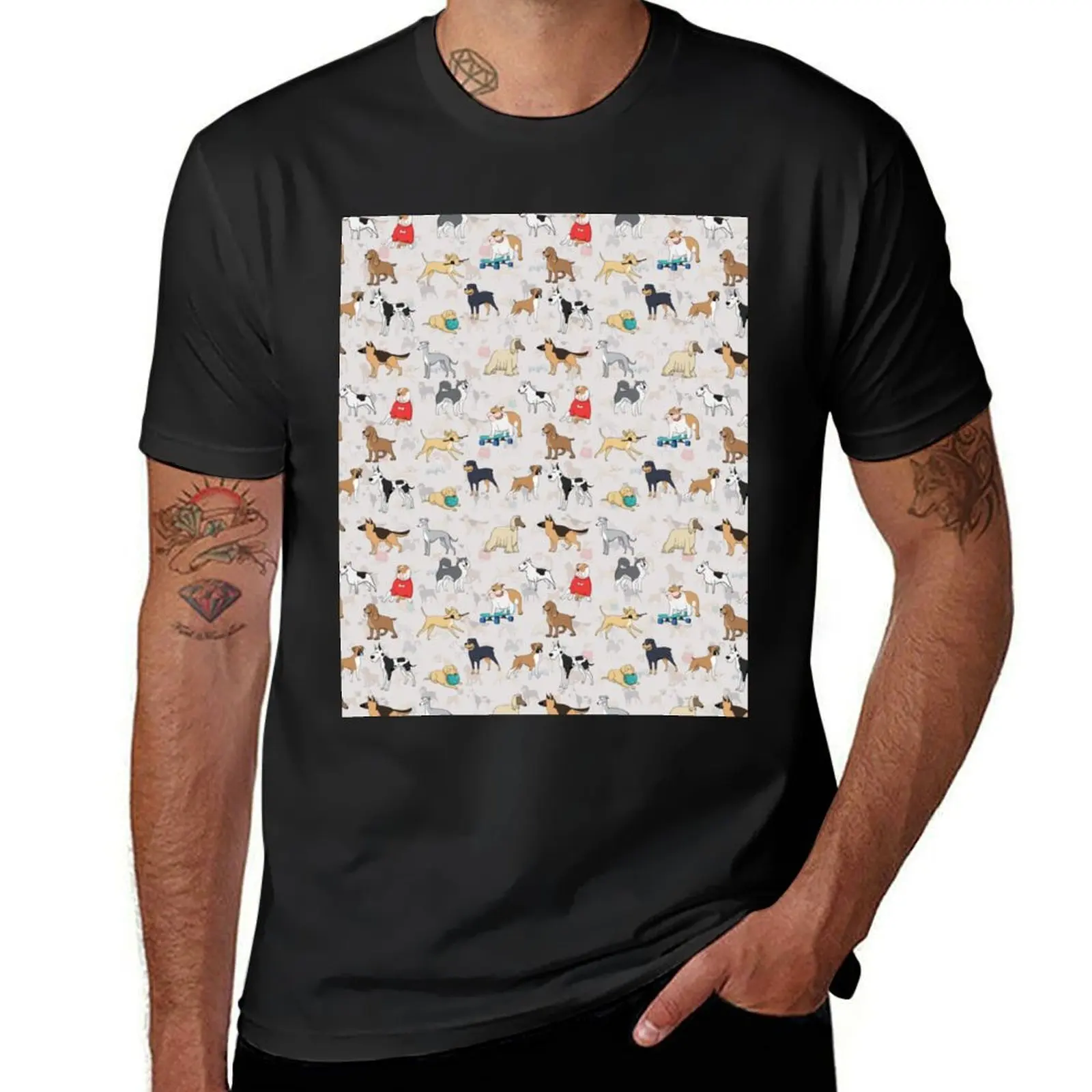 Breed Of Dogs Pattern Design (White) T-Shirt customs design your own cute clothes customizeds mens workout shirts