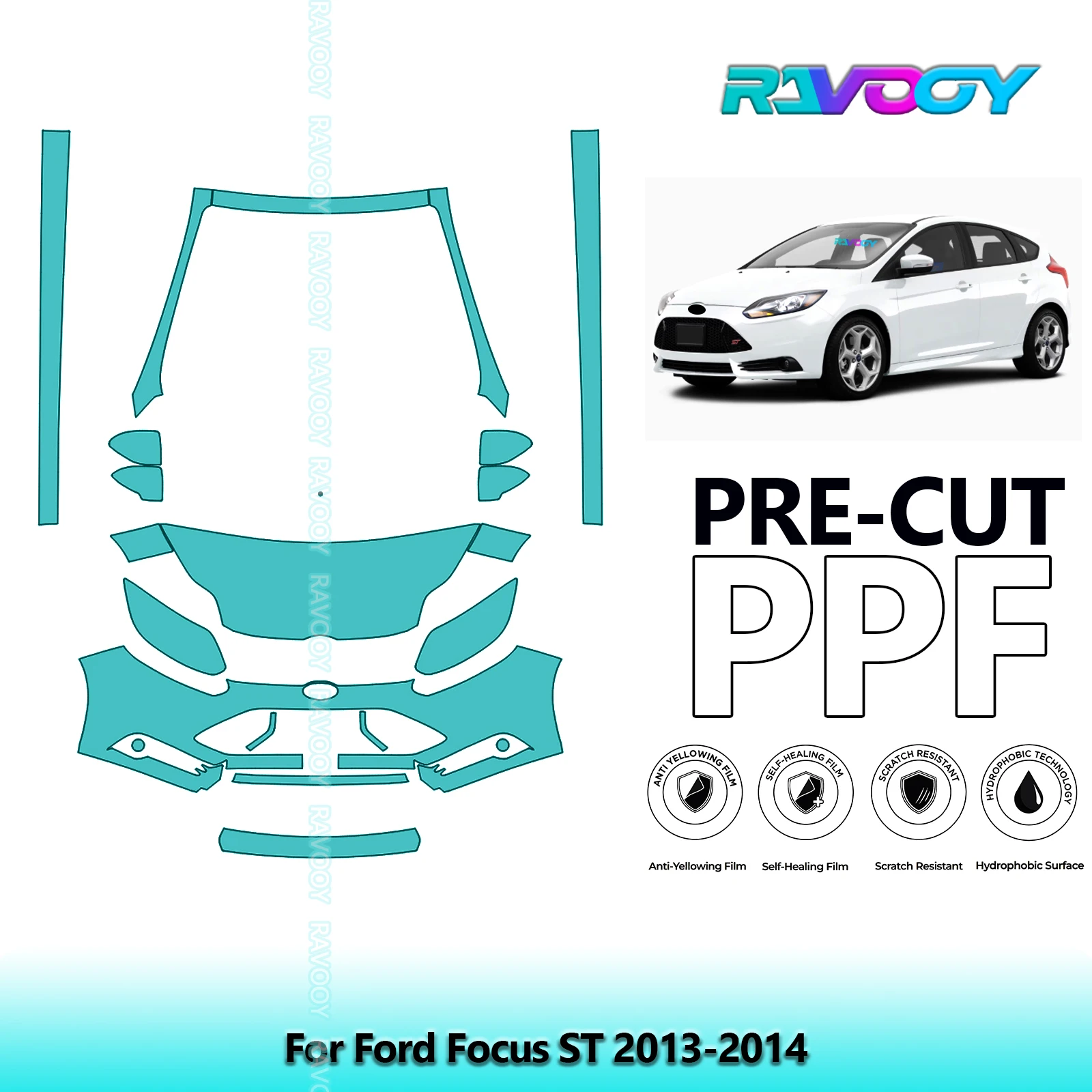 

8.5Mil Precut Paint Protection Film PPF Clear Bra Front Kit+Rockers For Ford Focus ST 2013-2014