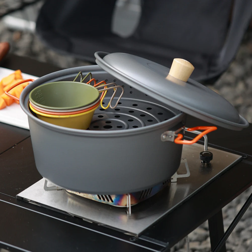 

Алюминиевый горшок для тушения пикников Горшок двойного назначения, как показано на рисунке Горшок для кипячения картин Компактный для хранения Функциональный дизайн