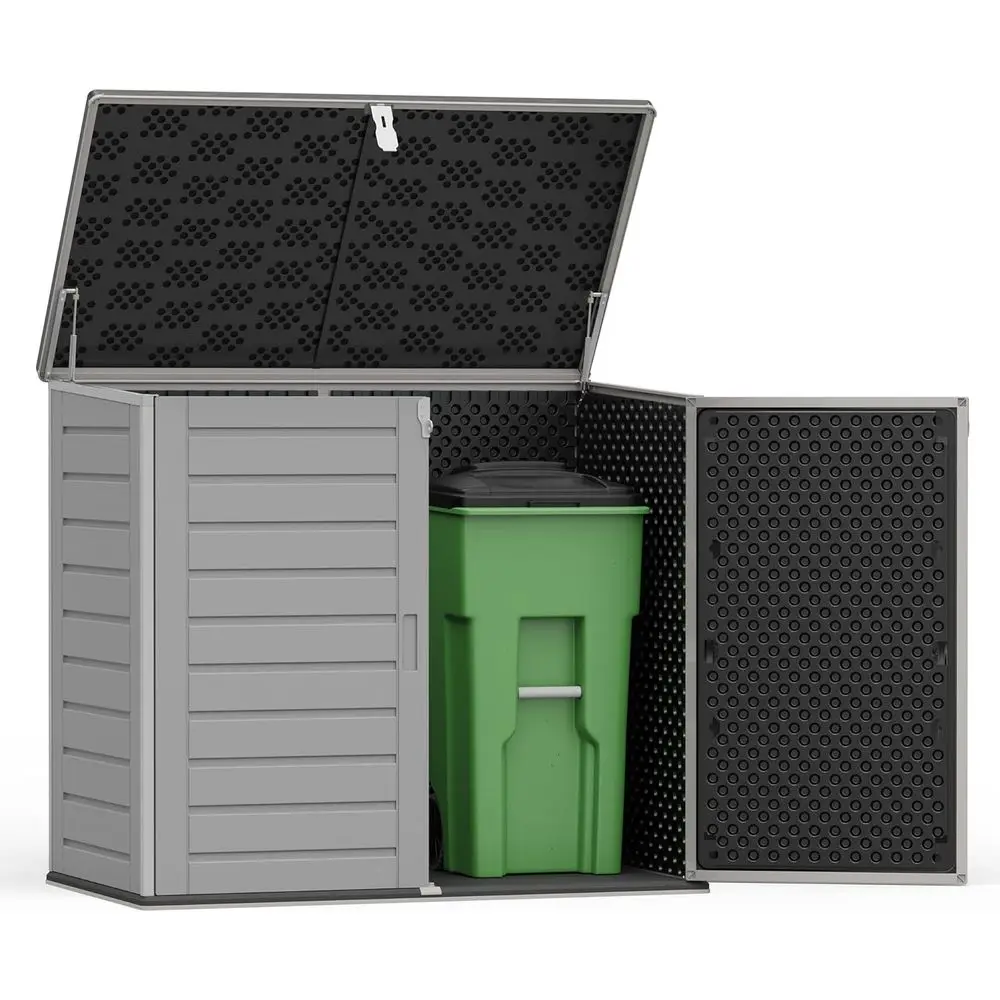

4.6 ft x 4.1 ft Outdoor Plastic Shed, Double-Door Lockable Storage for Yard Tools & Trash Cans, Durable Waterproof