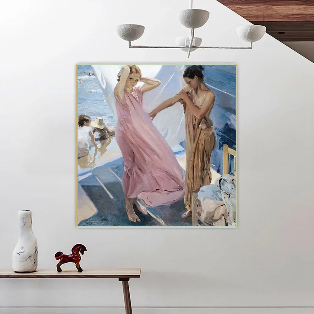 Citon Joaquin Sorolla《After Bathing》Canvas Oil Painting Artwork Poster Picture Background Wall Decor Home Living room Decoration
