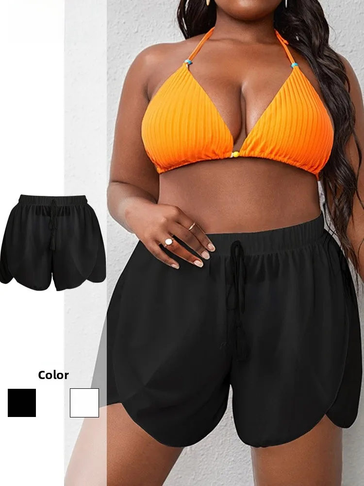 

Женские шорты-накидка для плавания с высокой талией, отдельные шифоновые шорты для плавания больших размеров, черно-белые