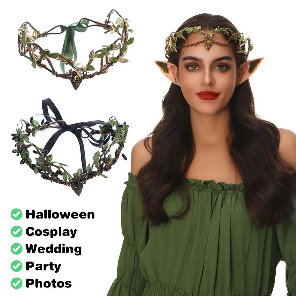 القوطية الجنية الأسود الأخضر قرن الوعل تاج حفل زفاف صور الغابات خوذة هالوين تأثيري الجان الأميرة تيارا للنساء #5