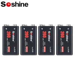 Soshine 9V 6F22 260mAh Rechargeable Battery 9V 6F22 Ni-MH Batteries for Microphones Remote Controls Building Alarms Monitoring