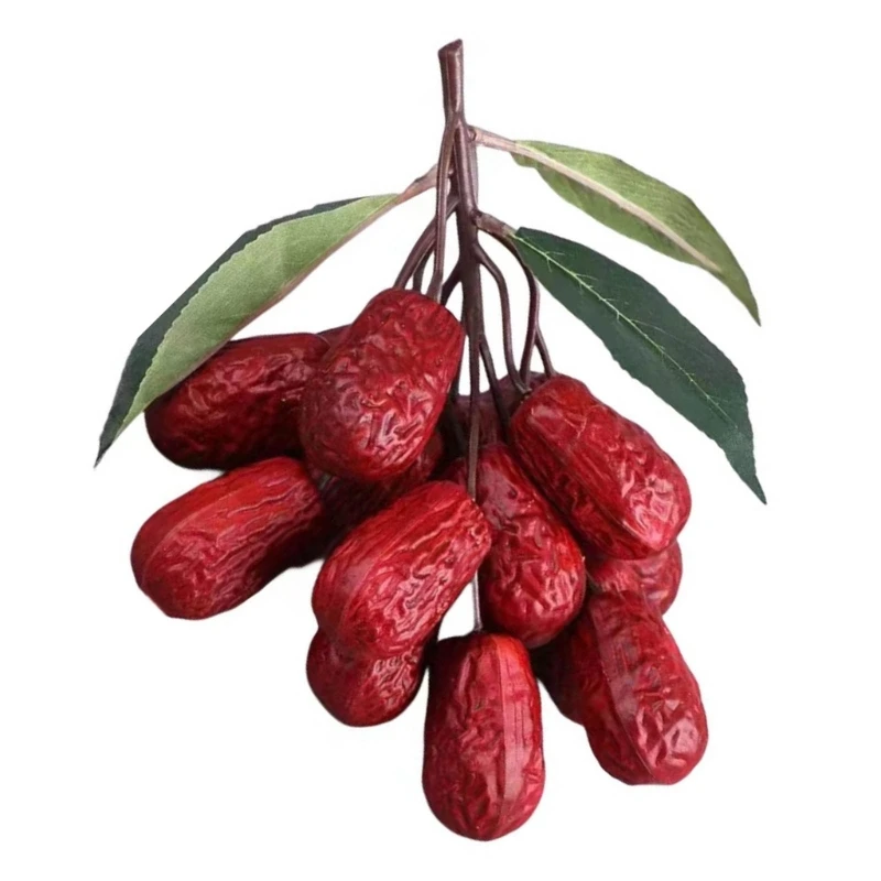 Artificial Reddates Realistic Jujube Ornament Simulated Dried Nut Model for Crafts and Photography Office Decorations