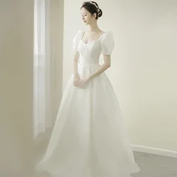 Light Wedding Dress 191 New Bridal Puff Sleeve White Simple Temperament Square Neck Registration Dress