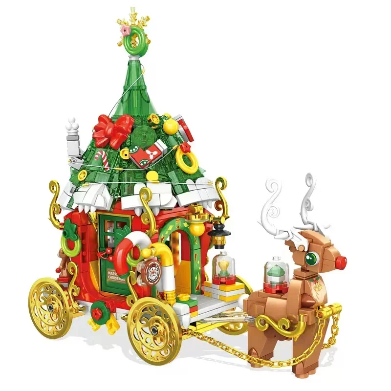 Panlos Blocks Teens Building Bricks Toys Christmas Elk Cart Puzzle Women Holiday Gift with Lighting 601012