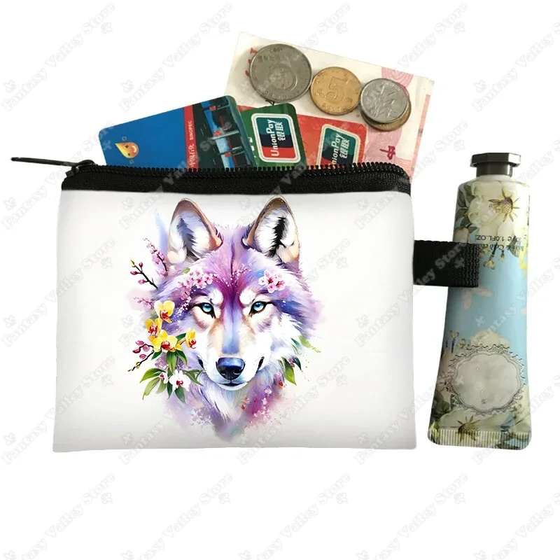 Fantasy Witchcraft Wolf Coin Purses Howling Wolf Moon Credit Card Holder Coin Money Bags Mini Pouch Wallet Earphone Storage Bag