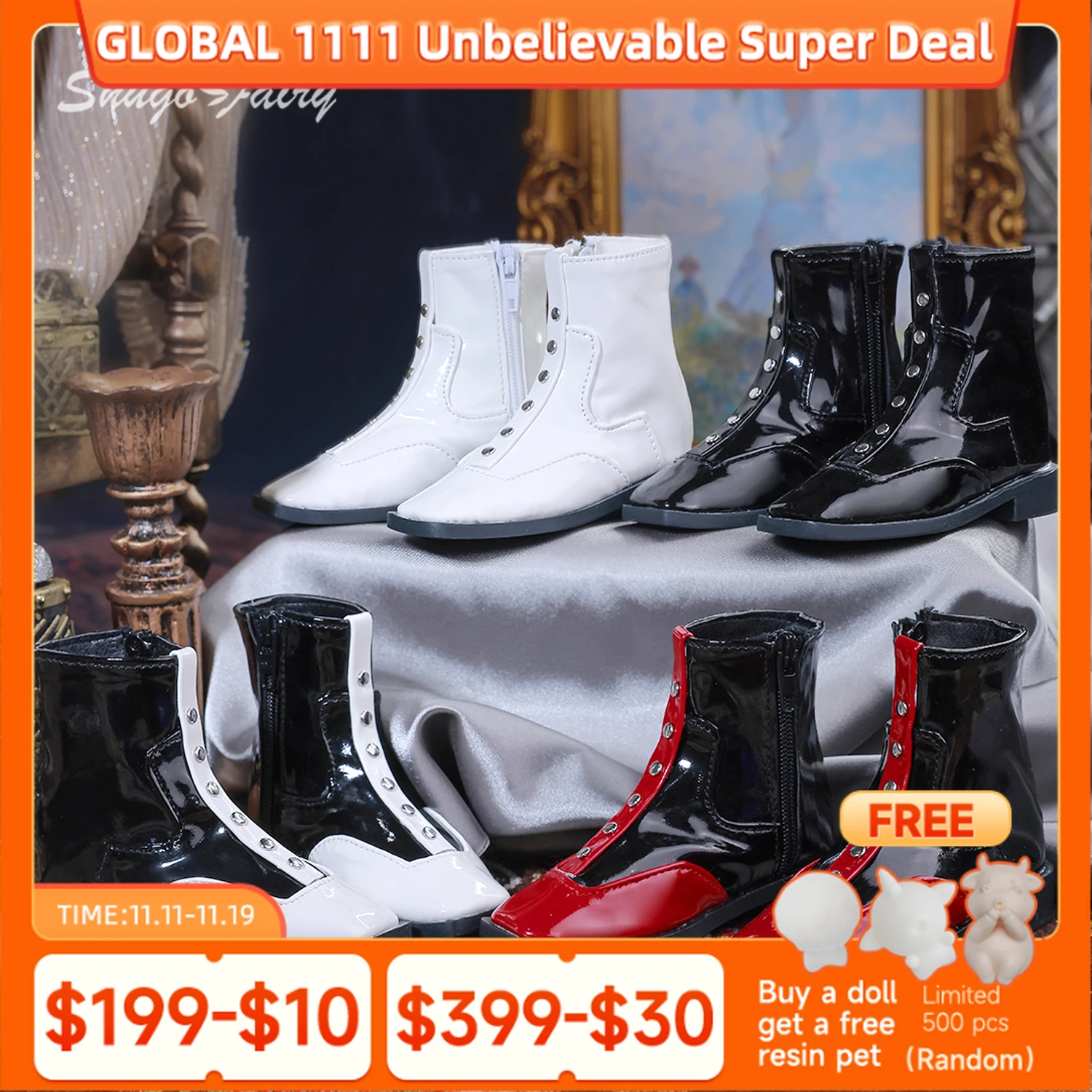 

Обувь Bjd 1/3 Yunus Body 10,3 см, элегантная и модная фигурная обувь, блестящие кожаные ботильоны, аксессуары для кукол