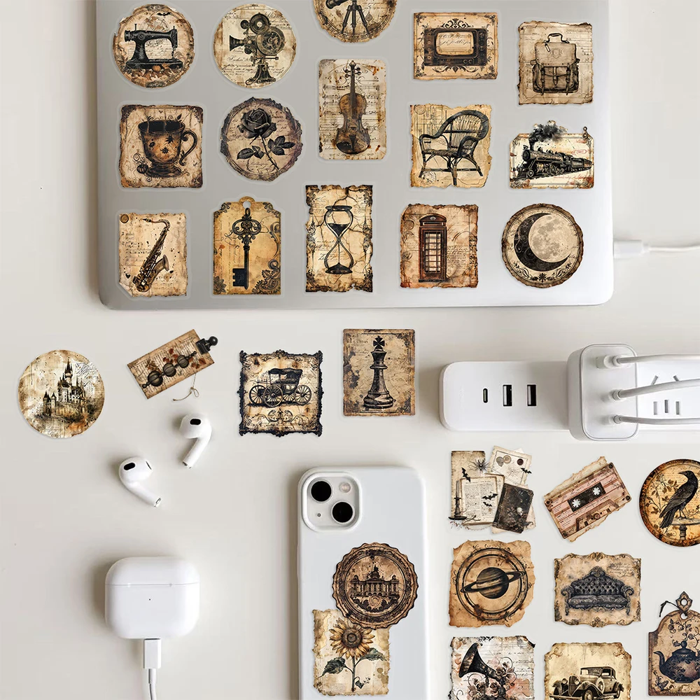 10/30/50pcs Creative Retro Label Graffiti Stickers Painting Manuscript Transparent Decals for Stationery Guitar Cool Sticker Toy