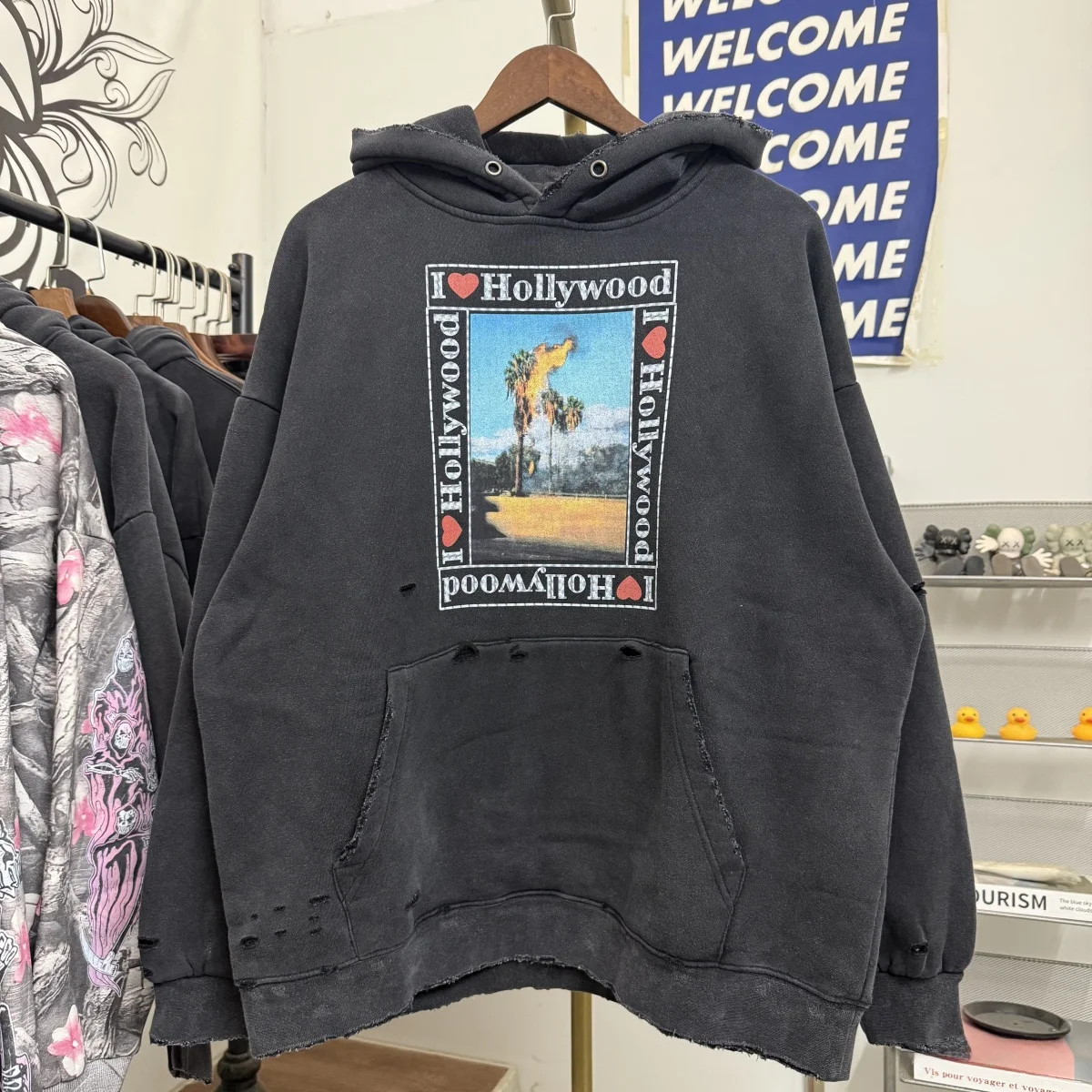 

American Vintage Waed Hole Print Hoodie Loose Street Sle for Couples Men Women Casual Cotton Polyester Long Sle...