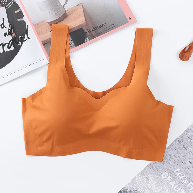 Women Seamless Ice Silk Bras Soft Skin-friendly Underwear Thin Wireless Bras Gathering Padded Bralette Solid Underwear