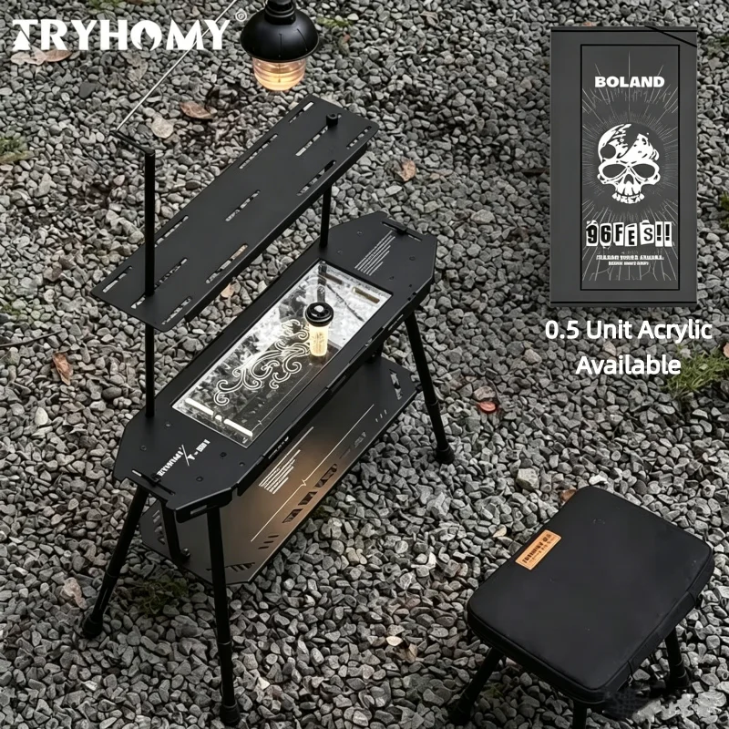 Tryhomy 0.5 Unit Aluminium Table Adjustable Foldable Table Double Hook Lamp Stand Side Stove Rack  0.5 Unit Acrylic  Board