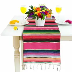35*210cm Mexican Style Rainbow Striped Table Runner Tablecloth Rustic Wedding Party Banquet Decoration Home Textiles
