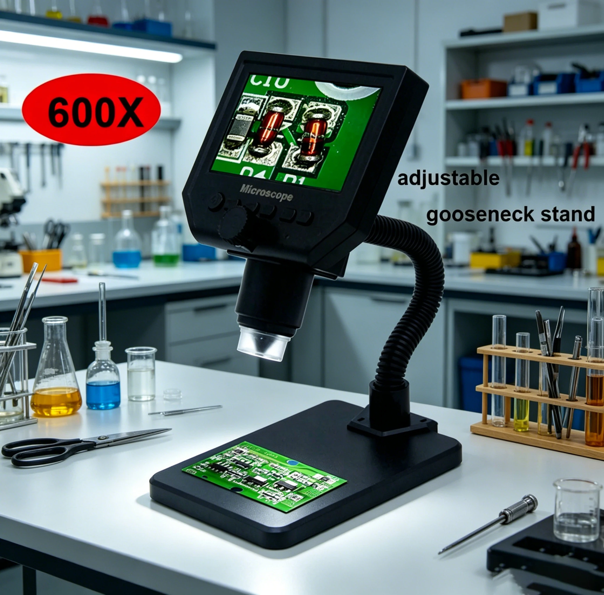 

G600 4.3 Inch LCD Digital Electronic USB Microscope, 600X Magnification Soldering Video Endoscope Camera
