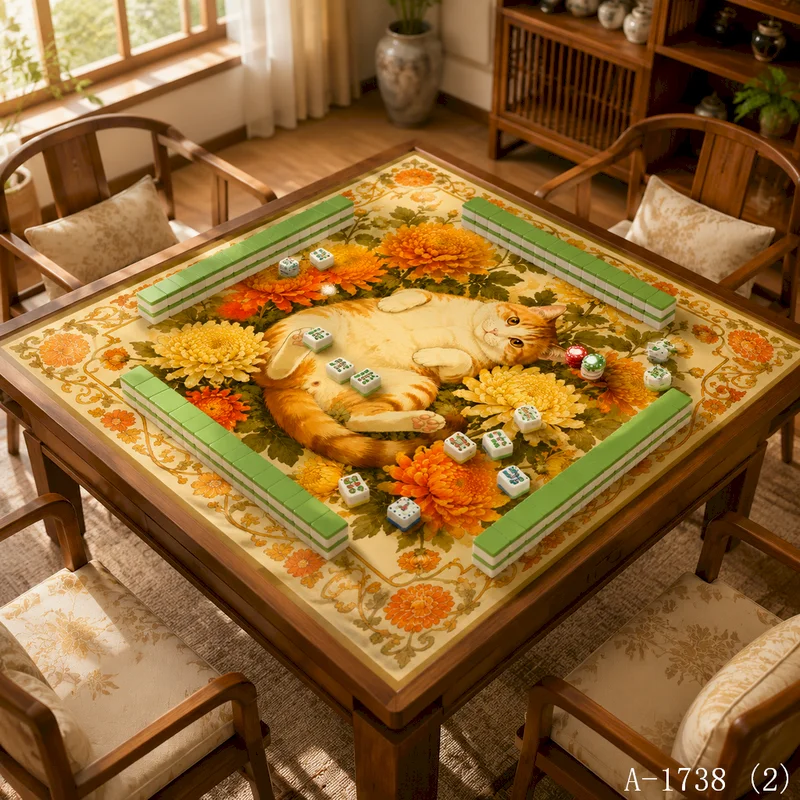 VIKAMA Cat Printed Home Mahjong Tablecloth Anti slip Noise Reduction Game Table Mat Decorative Square Mat Home Decoration
