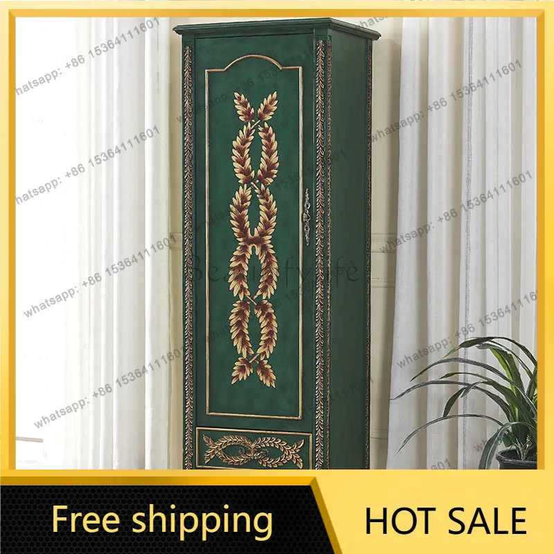 Factory Direct American Light Luxury Single Door Wardrobe Household, Bedroom Small Unit Simple Solid Wood Cabinet