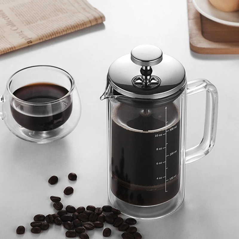 Cafetière à Pression en Verre Borosilicate à Double Couche, Filtre, Appareil à Café Français avec Échelle