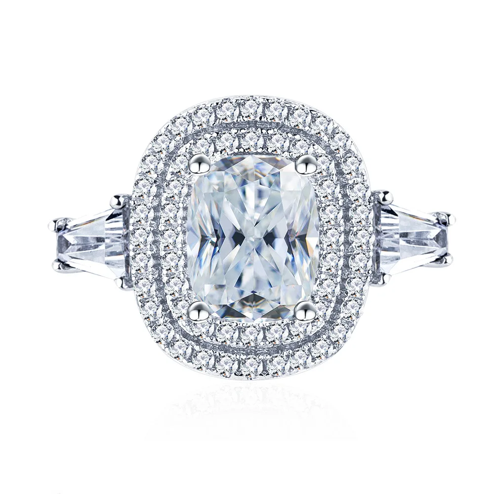 

6x8mm Cushion Cut 2CT Moissanite Solitaire Ring. A D Color Stone Set in S925 Sterling Silver for Light Luxury Fine Jewelry