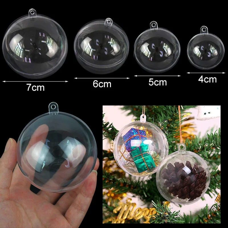 4-7CM Christmas Transparent Ball Plastic Fillable Bauble Xmas Tree Hanging Ornaments DIY Decoration Home Wedding Party Gifts Box