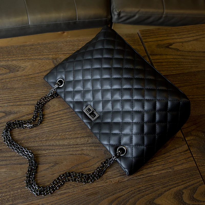 Plaid embroidery large capacity shopping bag Designer fashion tote bag PU leather chain bag