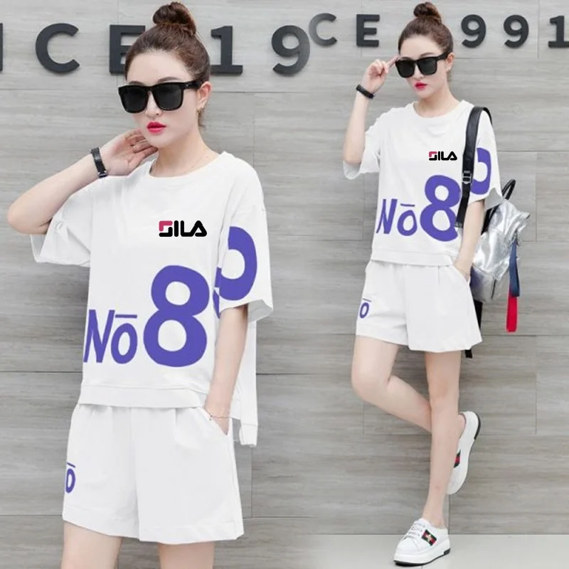 Casual suit women\'s shorts sportswear summer new 2024 fashion fat MM large size short-sleeved T-shirt two-piece set trendy