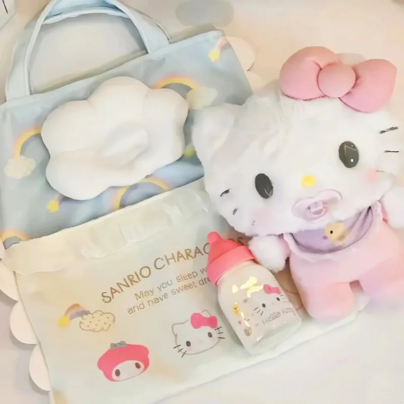 

New Sanrio Hellokitty Cinnamoroll My Melody Baby Dress Up Suit Sanrios Baby Pacifier Bottle Plush Set Gifts Box Cute Doll Gifts